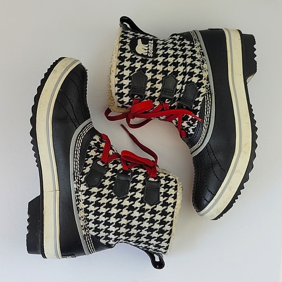 Sorel Tivoli Houndstooth Waterproof Duck Boots Black & Cream Size 7 - Picture 3 of 12